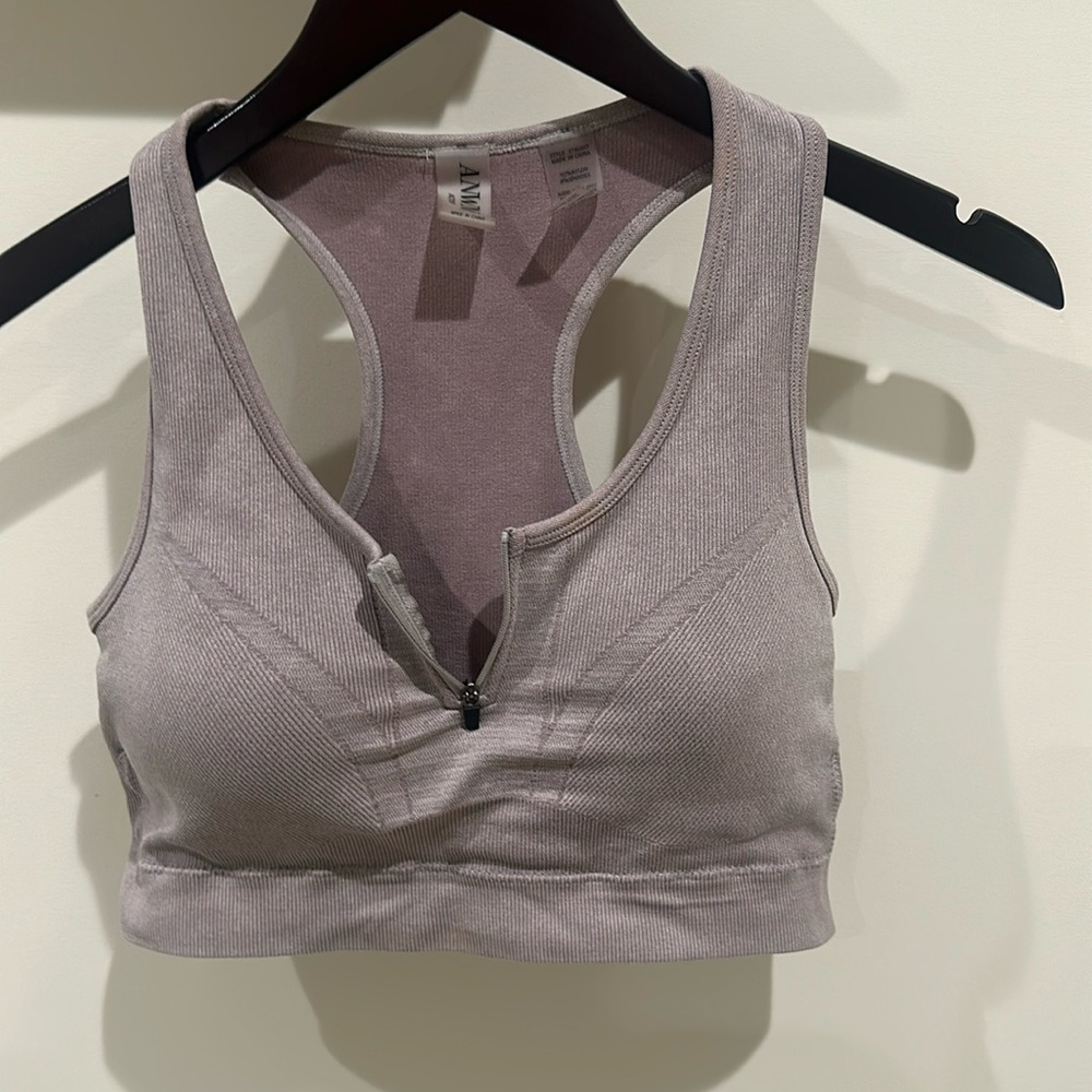 Mauve racerback sports bra with zipper